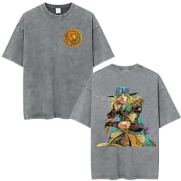 Anime Jojo Bizarre Adventure STEEL BALL RUN Manga Vintage Acid Washed T Shirt Men Women Casual Short Sleeves T-shirt Streetwear