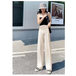 Summer Ice Silk Maternity Wide Leg Pants Loose Pleated Nine Points Thin Cool Comfortable for Pregnant Women