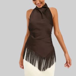 Fashion Solid Color Fringe Halter Neck Cami Top Slim Fit Sleeveless Women's Vacation Streetwear Tank Tops