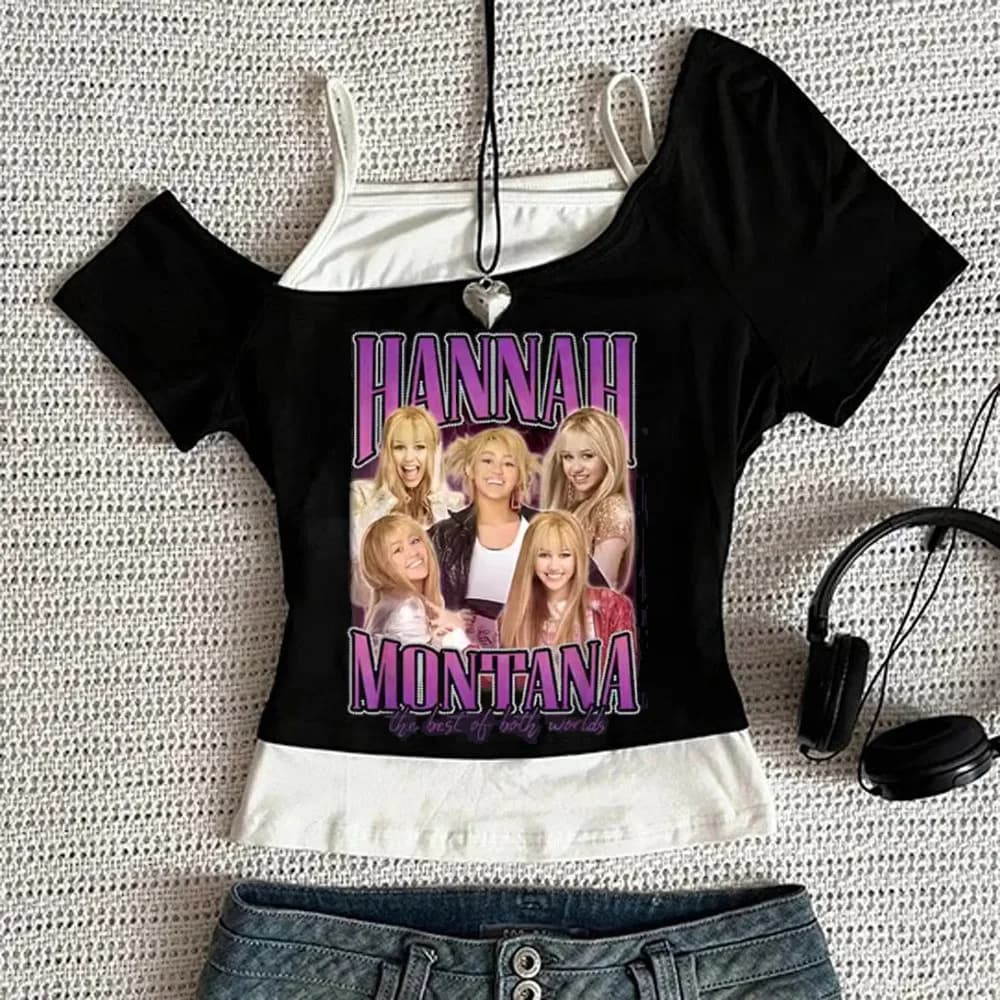 Hannah Montana crop top teen clearance sales cheap streetwear baddie dollette tshirt grunge emo cheap dollette