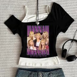 Hannah Montana crop top teen clearance sales cheap streetwear baddie dollette tshirt grunge emo cheap dollette