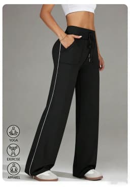Sports Yoga Casual Pants for Women High Waist Drawstring Straight Wide Leg Pant Sports Comfort Elastic Fitness Sports Trousers