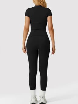 Women's 2 Piece Casual Yoga Set - Round Neck Short Sleeve Top & High Waist Butt Lift Leggings, Soft Breathable Stretchy Workout