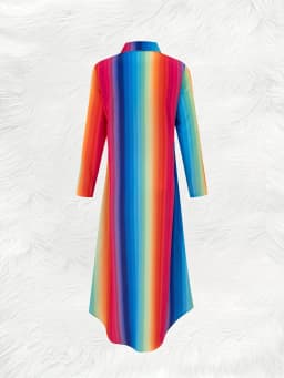 Rainbow Striped Long Sleeve Dress Vacation Style Casual Summer Maxi Dress Women Fashion Trendy A-Line Flowy Sleeve Dress