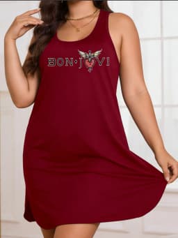 Women's Large Size Sleeveless Dress - Rock Letter Print Casual Summer Dress, Lightweight and Machine Washable.