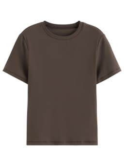 FSLE 2026 Summer Women's Nylon Spandex Tapered T-Shirt - Flattering Casual Top for Daily Wear