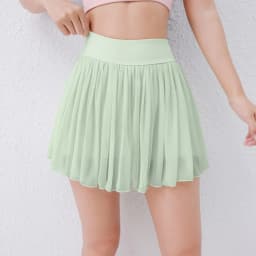 Women Pleated Mesh Tennis Skort High Waist Built-in Shorts Quick Dry Breathable Running Workout Mini Skirt