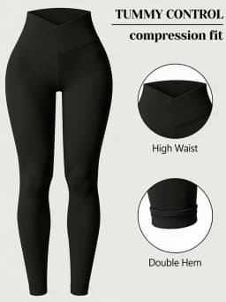Cross Waist Yoga Leggings Stretch Slim Fit V Shaped Waistband Tummy Control Sweatpants Casual Athletic Leggings For Slim Figures