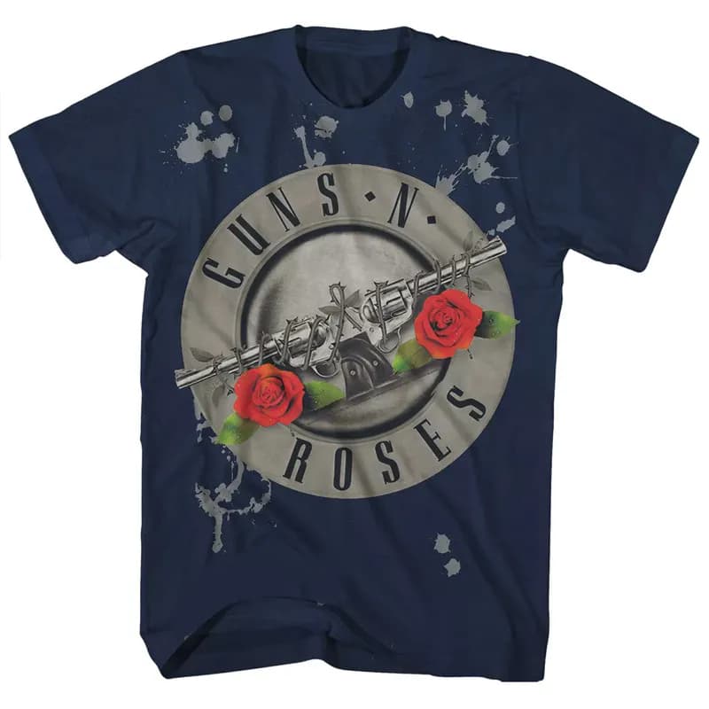 Pistol Rose Pattern Guns N 'Roses Rock Guns and Roses Band Casual T-Shirt Men's and Women's Luxury Band Brand Top