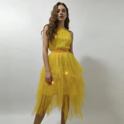 Adult Fluffy Tulle Tutu Skirt with Colorful LED Lights, Layered Ruffled High Low Skirt for Prom Halloween Costume