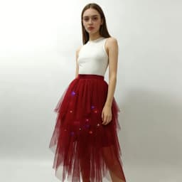 Adult Fluffy Tulle Tutu Skirt with Colorful LED Lights, Layered Ruffled High Low Skirt for Prom Halloween Costume