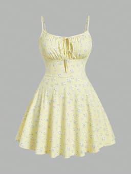 Plus Size Women's Floral Print Spaghetti Strap Fit and Flare Dress