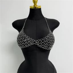 Chic Metal Chain Design Women Camisole Sexy Hollow Out V Neck Backless Halter Neck See Through Tank Top Rave Festival Crop Top