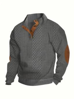 2026 Men's Spring and Autumn Hot Selling Fashionable Men's Casual Standing Collar Long Sleeved Jacquard Lapel Pullover Sweater