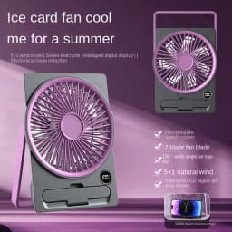 Ultra Thin Mini Fan USB Rechargeable Card Fan LCD Digital Display 6-speed Adjustment Hanging Stand Dual Use Desktop Fan