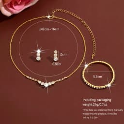Simple rhinestone geometric stud earrings, necklace and bracelet set. Fashionable elastic wristband. Daily commuting jewelry.