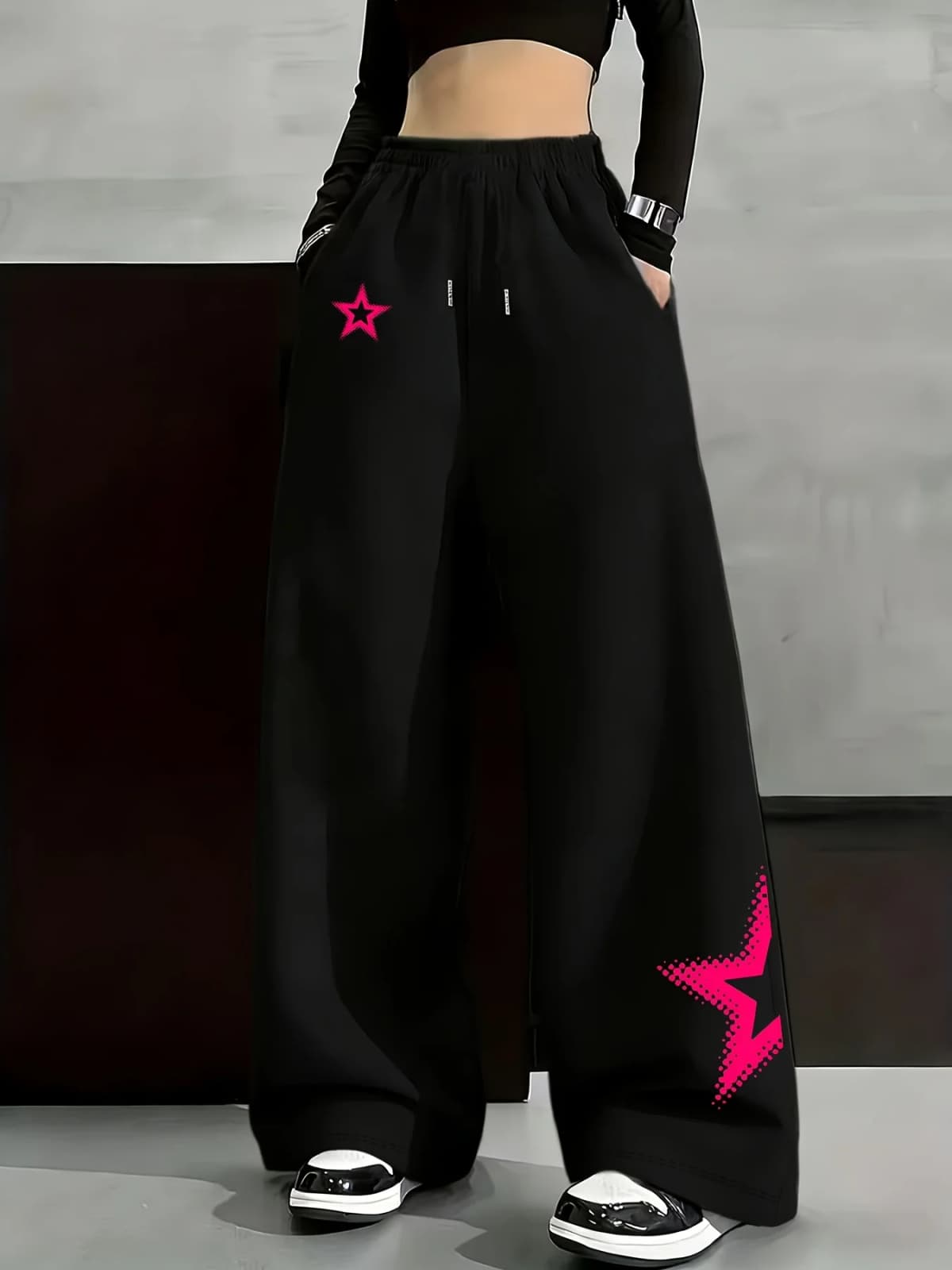 New Women's Plus Size Spring Star Print Pants Fleece Elastic Waist Straight Leg Sweatpants Fashionable and Versatile