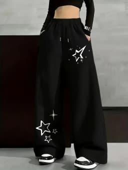New Women's Plus Size Spring Star Print Pants Fleece Elastic Waist Straight Leg Sweatpants Fashionable and Versatile