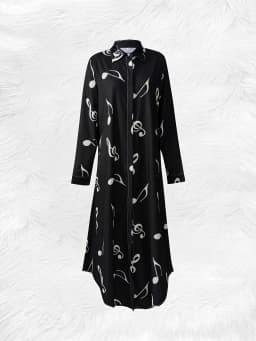 Women's Long Sleeve Button Down Midi Dress with Music Note Print Vacation Style Casual Summer Dress for Ladies