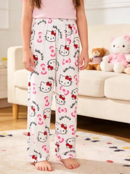 Sanrio Girls' Long Pants Spring and Autumn Hello Kitty Girls' Outdoor Fashion Casual Wide Leg Pants, Suitable for Home Wearing