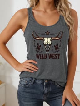 Western-style Letter-printed Fitness Tank Top, Casual Sleeveless Tank Top, Women's Clothing