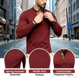 Men's Plus Size Waffle Knit Henley Shirt Long Sleeve Button Down Casual Breathable Polyester Tops for Spring Autumn Streetwear