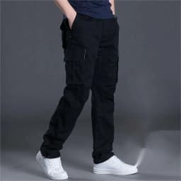 Men's Cotton Work Cargo Pants Tactical Military Hiking Outdoor Pants with 6 Pockets Elastic Waist