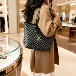 Fashion M Letter Print Tote Bag PU Letter Pendant Large Capacity Handbag Water Resistant Shoulder Bag for Commuting Shopping
