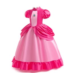 New 2026 Movie Inspired Lolita Princess Dress Super Plumber Bros's Friend Peach Costume Girls Pink Lace Frock Role Play Apparel