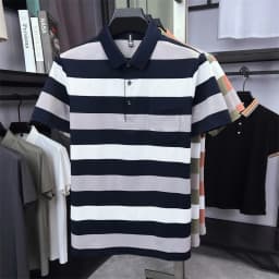 High quality pocket men's short sleeve polo shirt fashion striped color blocked luxury summer new item casual breathable T-shirt
