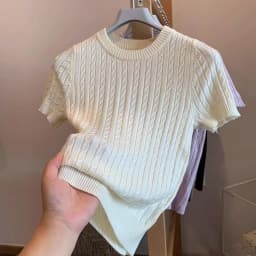 Zjaiss 2026 Summer Korean Retro Elegant Texture Short Sleeve O-Neck Twist Knit Top Women Soft Casual Versatile Thin T-shirt
