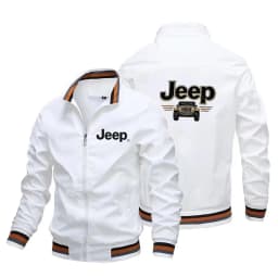 Men's Fashion Jeep Style Bomber Jacket Casual Striped Trim Zipper Up Windbreaker Streetwear Hip Hop Loose Fit Coat for Male