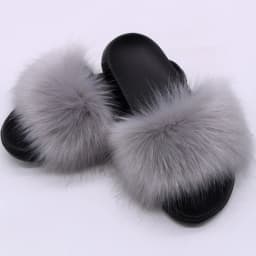 Women's Faux Fox Fur Slides Fluffy Open Toe Slippers Indoor Outdoor Casual Flat Sandals Luxury Furry Slide Shoes for Ladies