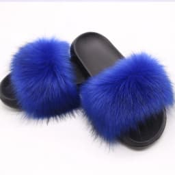 Women's Faux Fox Fur Slides Fluffy Open Toe Slippers Indoor Outdoor Casual Flat Sandals Luxury Furry Slide Shoes for Ladies
