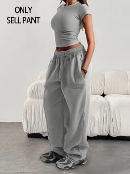 Women's Wide Leg Pants - Thickened Version; Light Grey and Black with Elastic Waistband. Casual Fashionable Style Autumn Winter