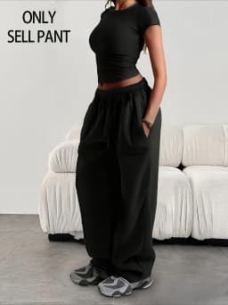 Women's Wide Leg Pants - Thickened Version; Light Grey and Black with Elastic Waistband. Casual Fashionable Style Autumn Winter