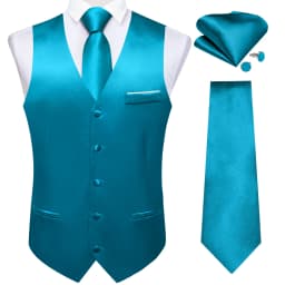 Men's Solid Color Suit Vest & Tie Set – Formal Waistcoat with Matching Necktie, Satin for Weddings, Business