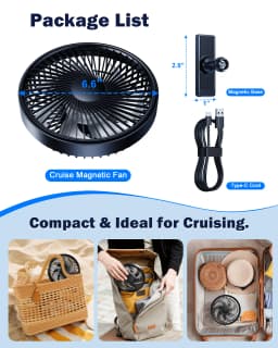 Eary Magnetic Cruise Ship Approved Fan 3000mAh Battery Operated Portable Golf Cart Fans with 3 Speeds 360°Rotation Cooling Fans
