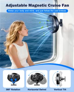 Eary Magnetic Cruise Ship Approved Fan 3000mAh Battery Operated Portable Golf Cart Fans with 3 Speeds 360°Rotation Cooling Fans