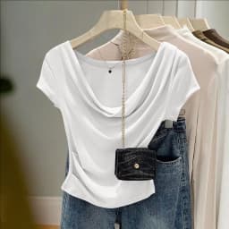 New Summer Women's Design Casual Solid Color Top Slim Fit Irregular Versatile Short Sleeved T-shirt Korean Fashion Niche Style