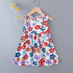 Children's Noil Poplin Dress Summer Floral Princess Dress Girls 2026 Summer New Suspender Vest Dress Beach Dress