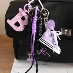 Trendy Purple Canvas Shoe Keychain – Kawaii Aesthetic Bag Accessory with B Letter & Heart Pendants
