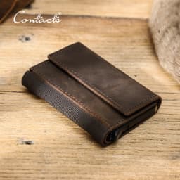 CONTACT'S Crazy Horse Leather Card Holder Wallet Men Automatic Pop Up ID Card Case Small Coin Purse RFID Blocking Male Wallets