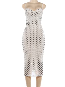 Kliou Polka Dot Print Sling Dress Woman Summer Trend Low-Neck Backless High Waist Robe Daily Casual Simple Elegant Long Bodycon
