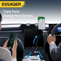 Essager 108W Car Charger with USB-C & USB-A Ports PD QC4.0 Fast Charging Digital Display Spring Cable for iPhone 17 16 15 14pro