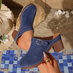 Slippers Women 2026 Summer New Plus Size Round Toe Women's Sandals Outdoor Rome Ladies Shoes Buckle Chunky Heel Slippers