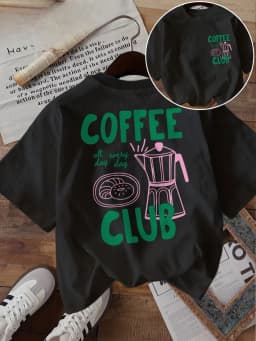 Coffee Club Letter Graphic Print T-Shirt Women Summer Fashion Short Sleeve Tee Retro Streetwear Ladies Top