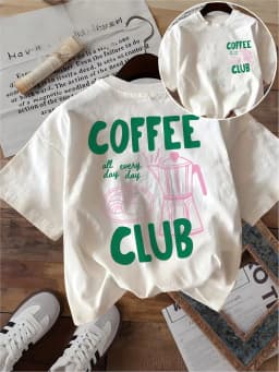 Coffee Club Letter Graphic Print T-Shirt Women Summer Fashion Short Sleeve Tee Retro Streetwear Ladies Top