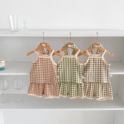 INS Summer Baby Halter Set for Boys and Girls - Checkered Cool T-Shirt + Short Pants for Casual Home Wear