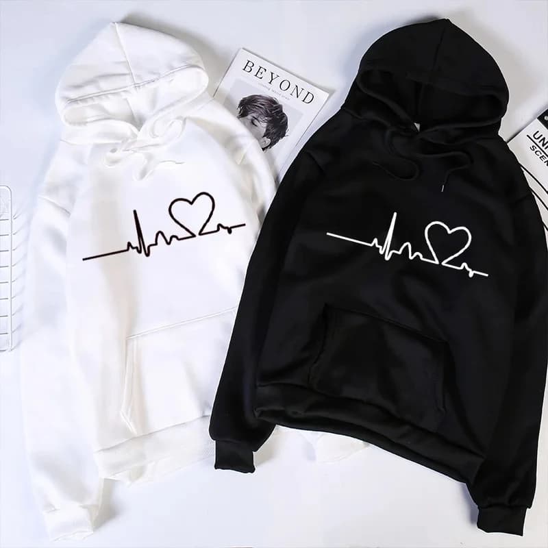 New Women's 2026 Casual Hoodie Autumn/winter Heartbeat Print Men's Loose Hoodie Couple Sweatshirt Women's Hoodie Top Streetwear
